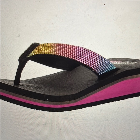 Skechers Other - Skechers kids light up Rainbow Rhinestone Flip Flops size 1